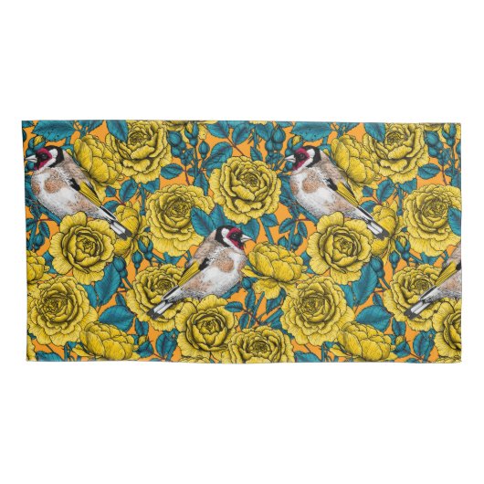 Rozen bloemen en goudvinken kussensloop (Achterkant-Rechts)