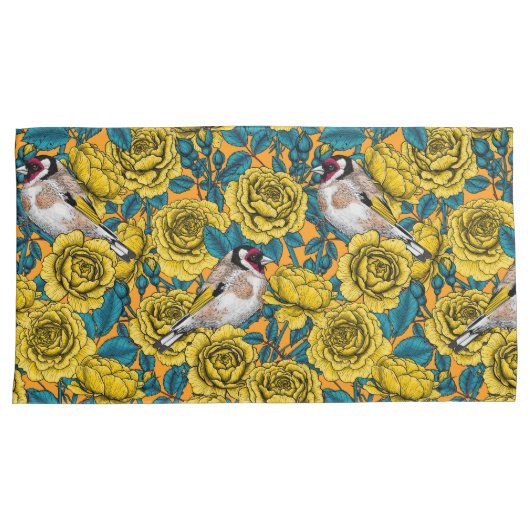 Rozen bloemen en goudvinken kussensloop (Voorkant-Rechts)