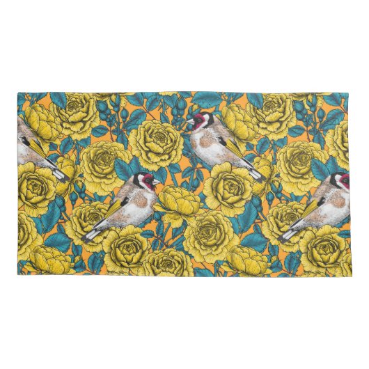 Rozen bloemen en goudvinken kussensloop (Achterkant-Links)