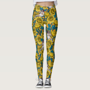 Rozen bloemen en goudvinken leggings