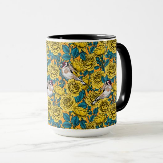 Rozen bloemen en goudvinken mok (Voorkant rechts)