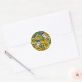 Rozen bloemen en goudvinken ronde sticker (Envelop)