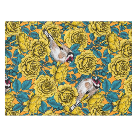 Rozen bloemen en goudvinken tafelkleed (Voorkant (Horizontaal))