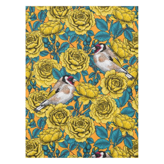 Rozen bloemen en goudvinken tafelkleed (Voorkant)