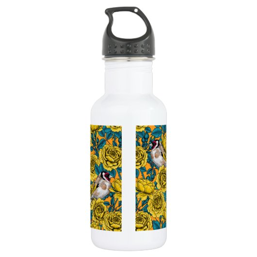 Rozen bloemen en goudvinken waterfles  (Achterkant)
