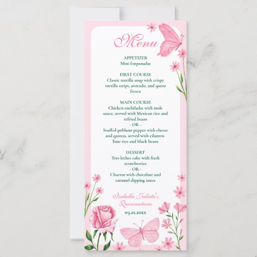 Rozen, bloemen en vlinders Quinceañera (Voorkant)