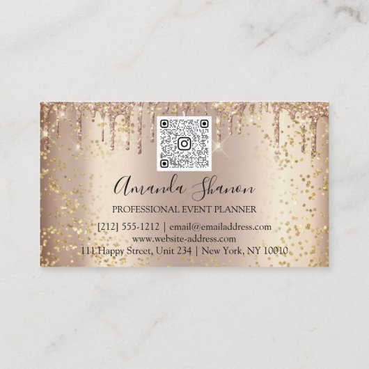 Rozen Bloemen Gold Confetti Drip QR CODE Logo Visitekaartje (Achterkant)