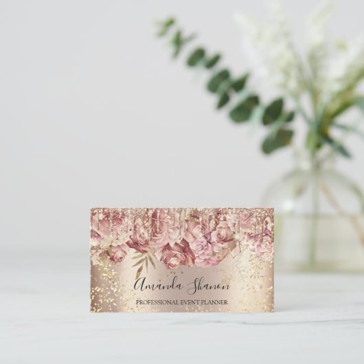 Rozen Bloemen Gold Confetti Drip QR CODE Logo Visitekaartje (Staand voorkant)