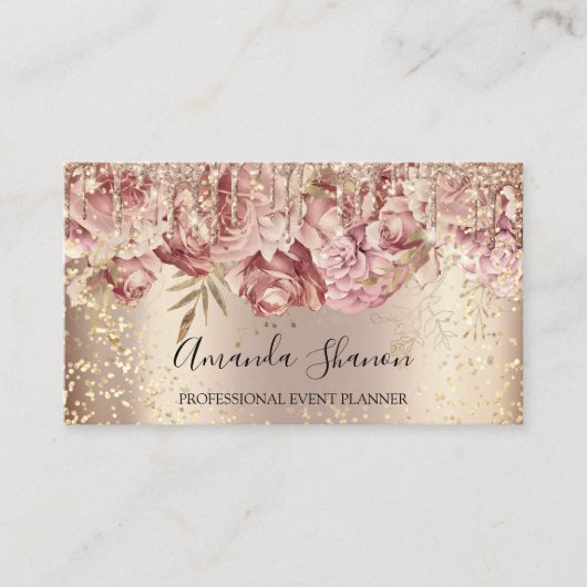 Rozen Bloemen Gold Confetti Drip QR CODE Logo Visitekaartje (Voorkant)