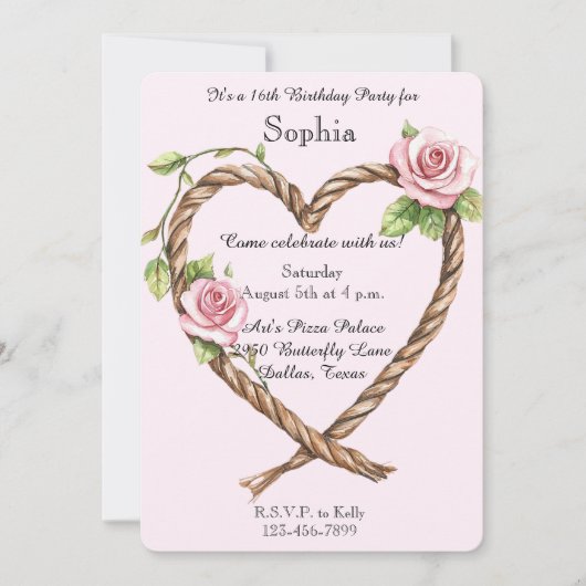 Rozen Bloemen Hart 16e Verjaardag Kaart (Voorkant)