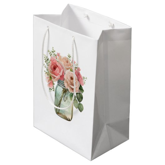Rozen Bloemen Mason Jar Medium Cadeauzakje (Achterkant Gekanteld)