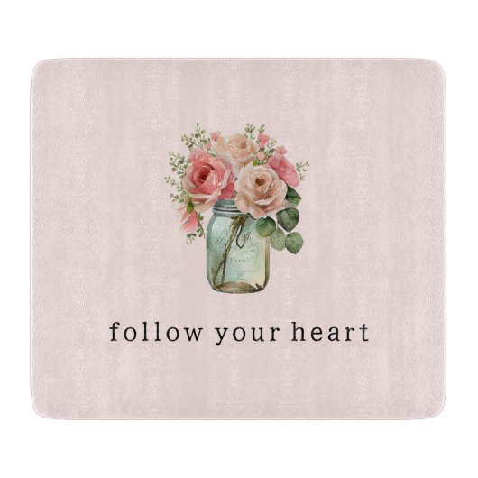 Rozen Bloemen Mason Jar Snijplank (Voorkant)