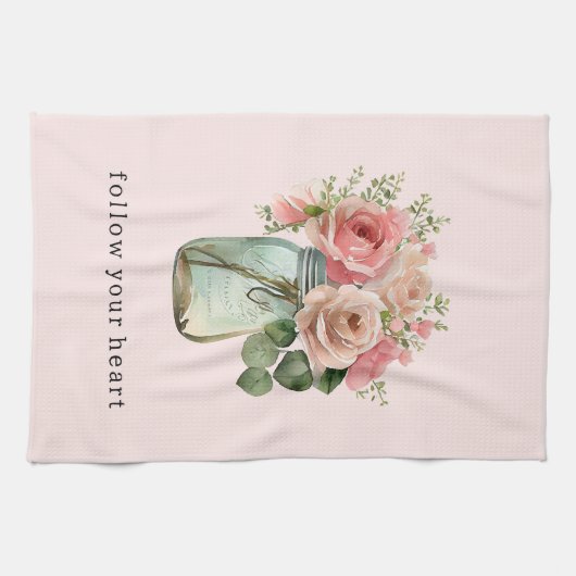 Rozen Bloemen Mason Jar Theedoek (Horizontaal)