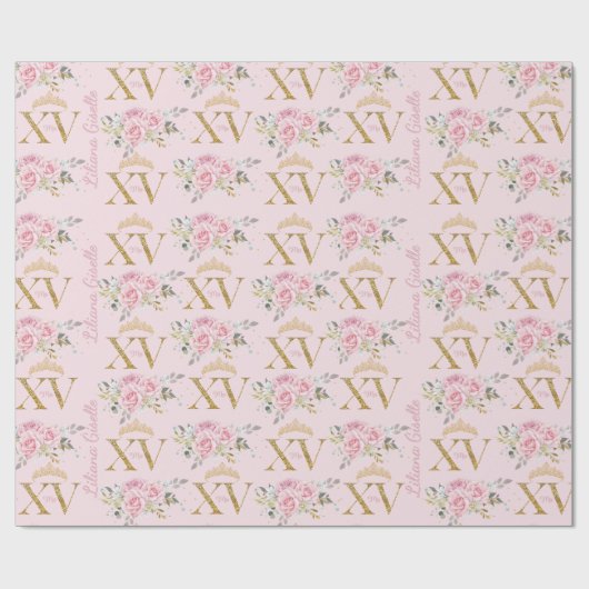 Rozen Bloemen Mis XV Quinceanera 15 Verjaardag Cadeaupapier (Vlak)