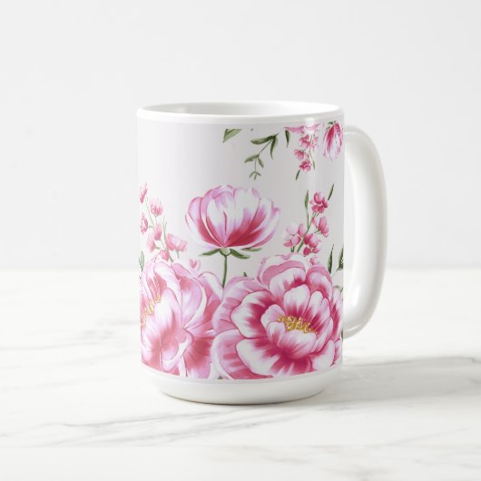 Rozen Bloemen Modern Ontwerp Koffiemok (Voorkant rechts)