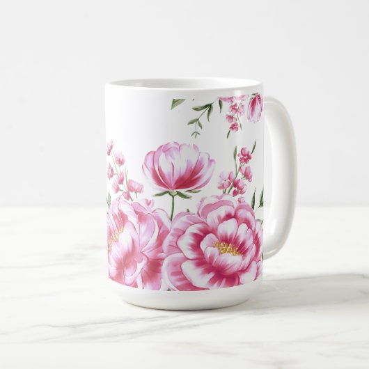 Rozen Bloemen Modern Ontwerp Koffiemok (Voorkant rechts)