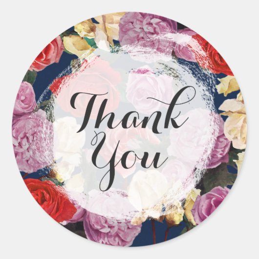  Rozen Bloemen & Navy Bloemist Dank u Ronde Sticker (Voorkant)