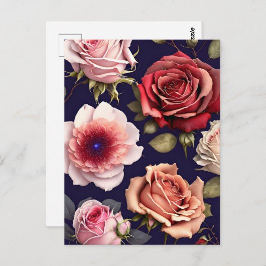 Rozen, bloemen, postkruising briefkaart (Voorkant / Achterkant)