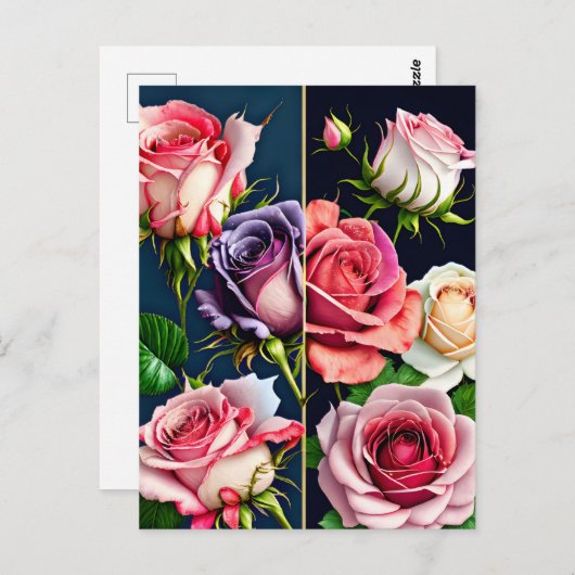Rozen, bloemen, postkruising briefkaart (Voorkant / Achterkant)