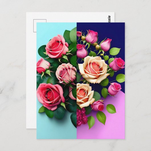 Rozen, bloemen, postkruising briefkaart (Voorkant / Achterkant)