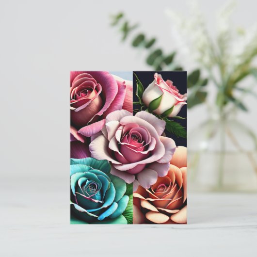 Rozen, bloemen, postkruising briefkaart (Staand voorkant)