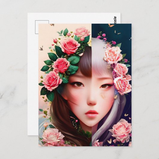 Rozen, bloemen, postkruising briefkaart (Voorkant / Achterkant)