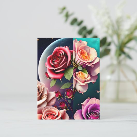 Rozen, bloemen, postkruising briefkaart (Staand voorkant)
