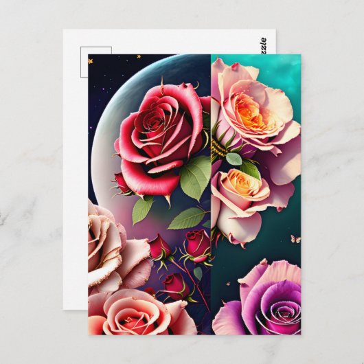 Rozen, bloemen, postkruising briefkaart (Voorkant / Achterkant)