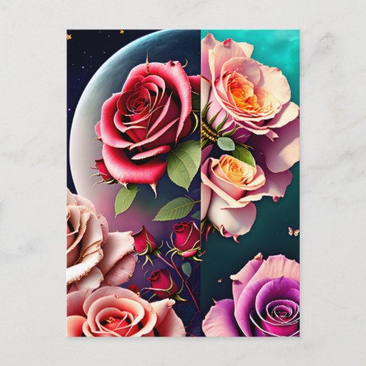 Rozen, bloemen, postkruising briefkaart (Voorkant)