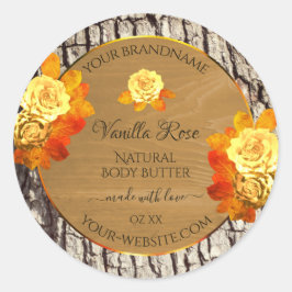 Rozen bloemen Productlabels Natuurlijke houten gra Ronde Sticker