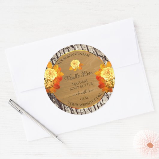 Rozen bloemen Productlabels Natuurlijke houten gra Ronde Sticker (Envelop)