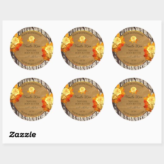 Rozen bloemen Productlabels Natuurlijke houten gra Ronde Sticker (Vel)