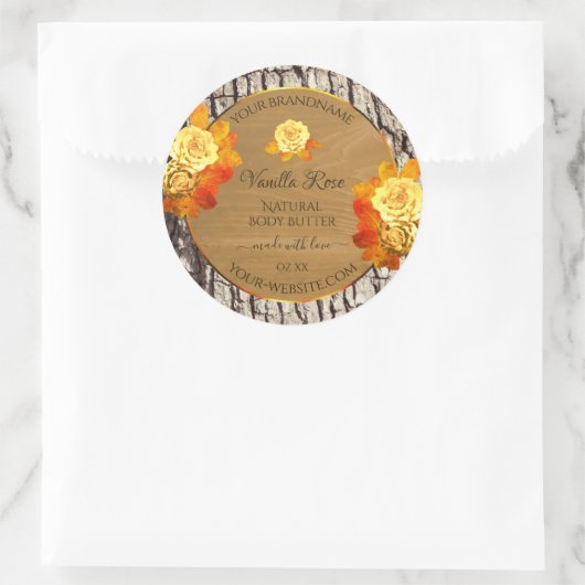 Rozen bloemen Productlabels Natuurlijke houten gra Ronde Sticker (Tas)