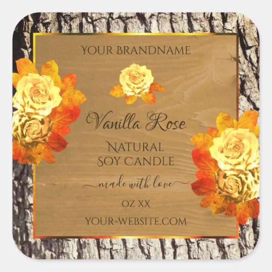 Rozen bloemen Productlabels Natuurlijke houten gra Vierkante Sticker (Voorkant)