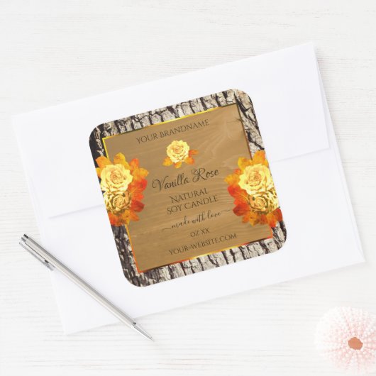 Rozen bloemen Productlabels Natuurlijke houten gra Vierkante Sticker (Envelop)