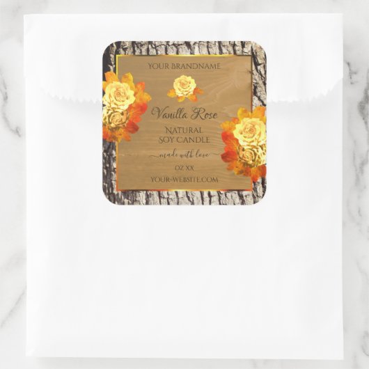 Rozen bloemen Productlabels Natuurlijke houten gra Vierkante Sticker (Tas)