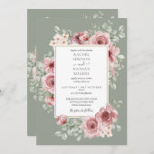 Rozen Bloemen QR Code Salie Groen Huwelijk Kaart (Voorkant / Achterkant)