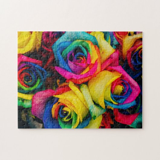 rozen bloemen regenboog schattige kunstkleuren legpuzzel (Horizontaal)