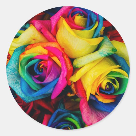rozen bloemen regenboog schattige  kunstkleuren  ronde sticker (Voorkant)