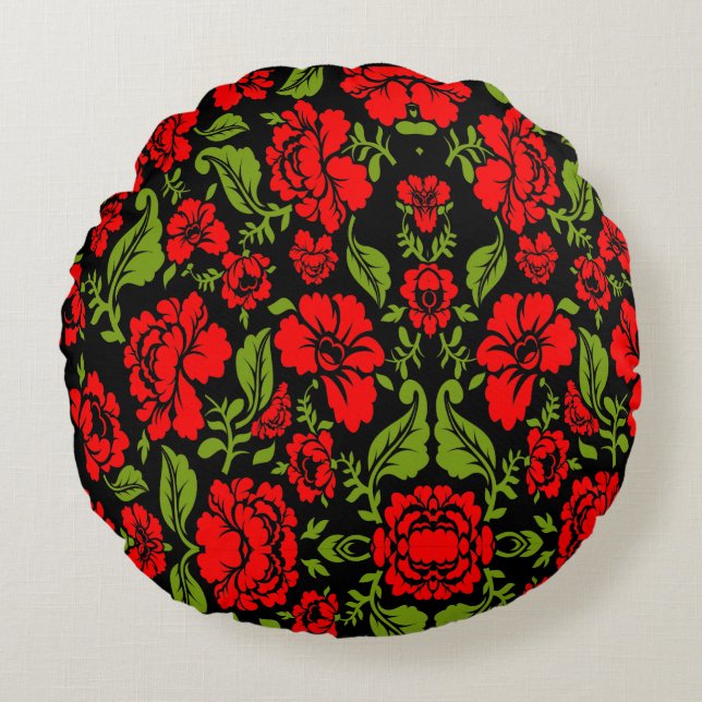 Rozen Bloemen Rond Kussen (Voorkant)