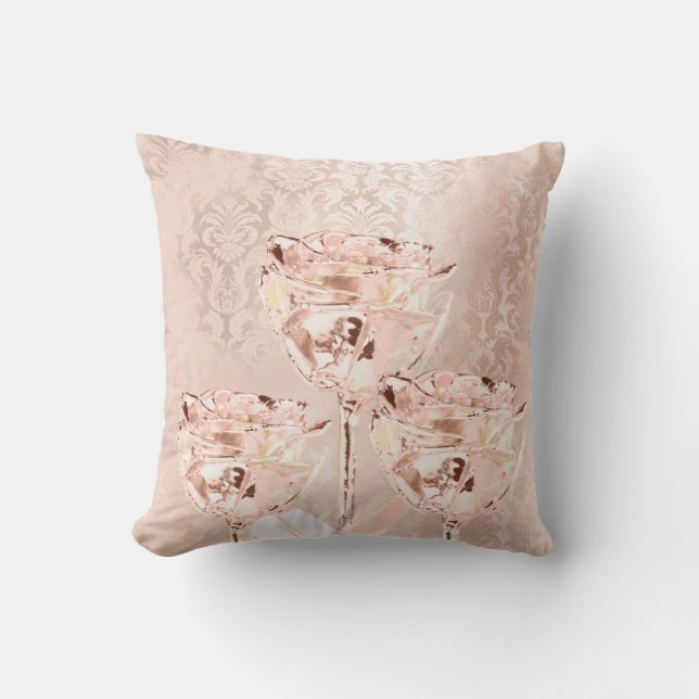 Rozen Bloemen Roze Blush Powder Lux Metal Damask Kussen (Voorkant)