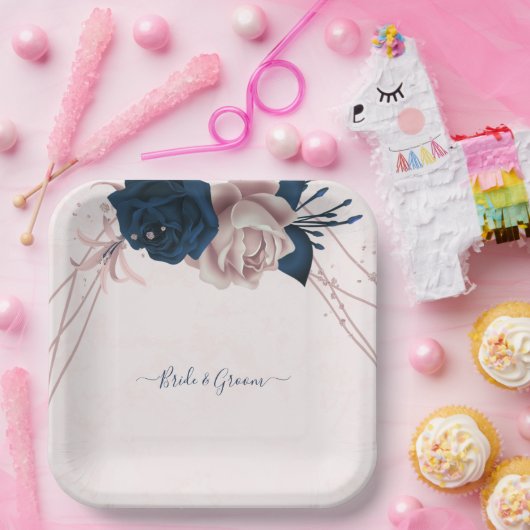 rozen bloemen roze papieren bordje (Feest)