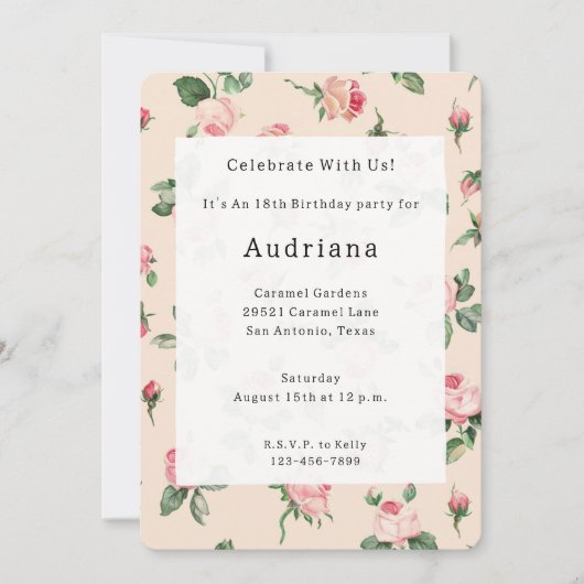  Rozen Bloemen Roze Perzik Cream Verjaardag Kaart (Voorkant)