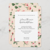  Rozen Bloemen Roze Perzik Cream Wedding Kaart (Voorkant / Achterkant)