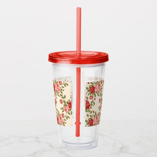 Rozen Bloemen Roze Rode Natuur Cup Kleuren Acryl Drinkbeker (Rechts)