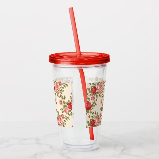 Rozen Bloemen Roze Rode Natuur Cup Kleuren Acryl Drinkbeker (Links)