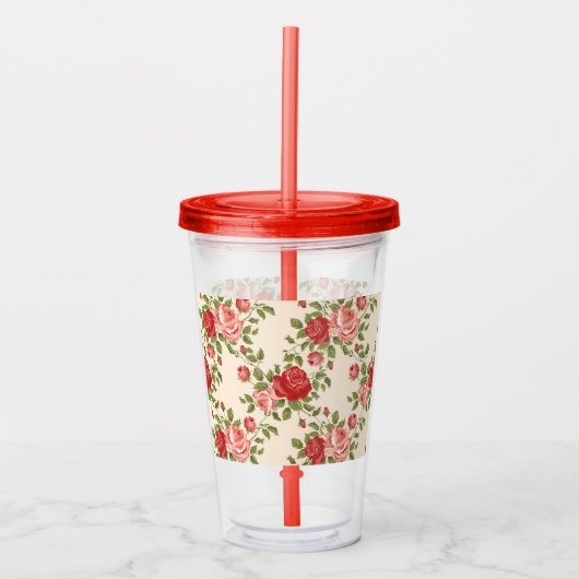 Rozen Bloemen Roze Rode Natuur Cup Kleuren Acryl Drinkbeker (Voorkant)
