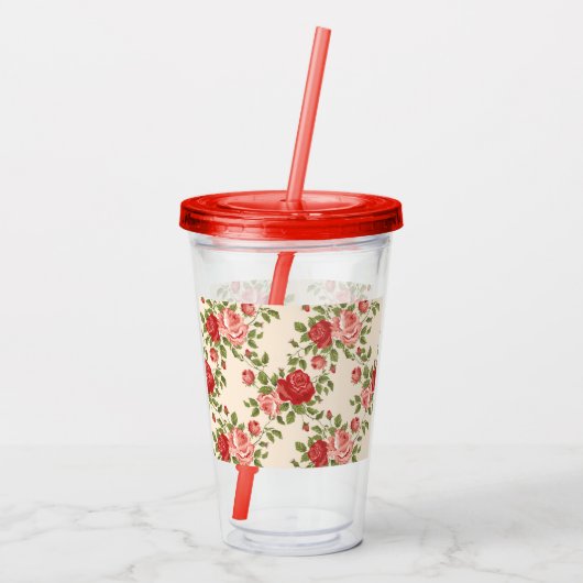 Rozen Bloemen Roze Rode Natuur Cup Kleuren Acryl Drinkbeker (Achterkant)