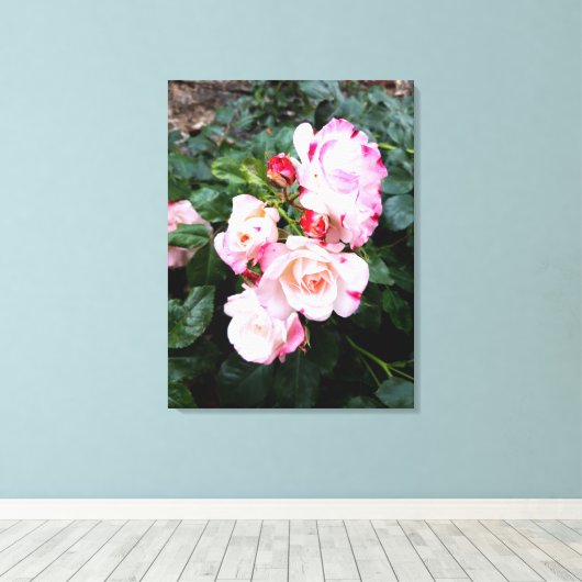 Rozen bloemen, roze rode witte rozen canvas afdruk (Insitu (Houten vloer))