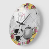 rozen bloemen theekeuken gepersonaliseerde keuken grote klok (Hoek)